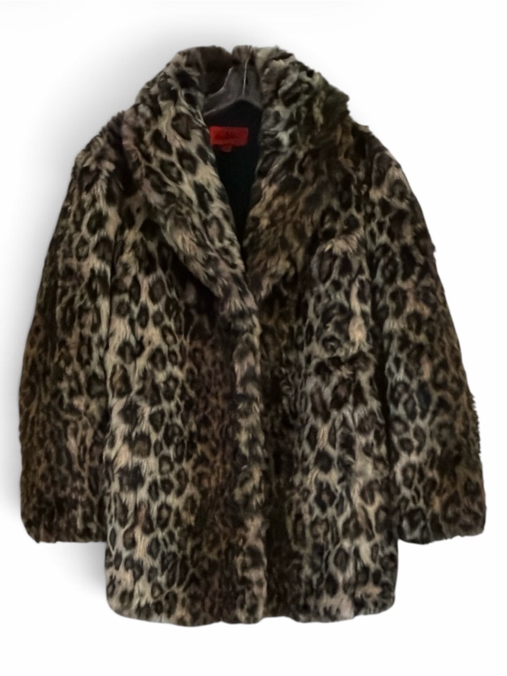 Excelled Collection Leopard Faux Fur Plush Button Statement Jacket Size L